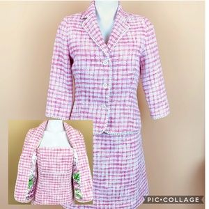 Lilly Pulitzer hibiscus pink breezy boucle jacket and dress tweed suit